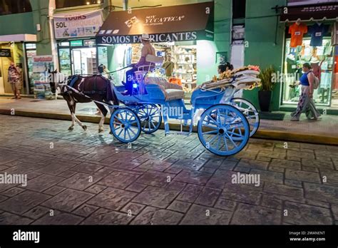 Merida Mexico,centro historico central historic district,night nightlife,horse-drawn carriage ...