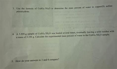 Solved 3. Use the formula of CuSO4⋅5H2O to determine the | Chegg.com