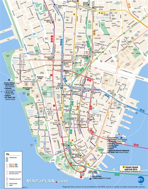 Lower Manhattan key bus map - New York map