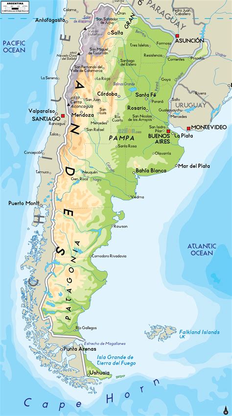 Physical Map of Argentina - Ezilon Maps