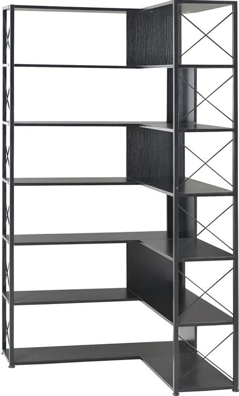 LivEditor 7-Tier L-Shaped Corner Bookcase with Open Storage,Industrial Style - ShopStyle