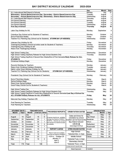 Bay District Schools Calendar 2023-2024 in PDF