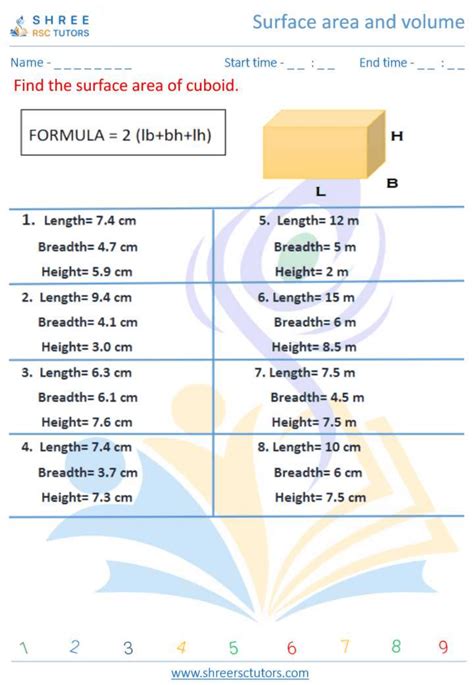 Surface area of Cuboid worksheets for Grade 8 Maths | shree rsc tutors