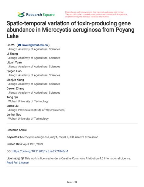 (PDF) Spatio-temporal variation of toxin-producing gene abundance in Microcystis aeruginosa from ...