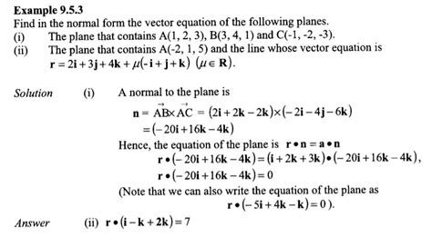 Normal Form Vector Equation for Plane Containing $A(-2,1,5)$ and $\text ...