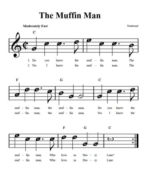 The Muffin Man: Beginner Sheet Music with Chords and Lyrics