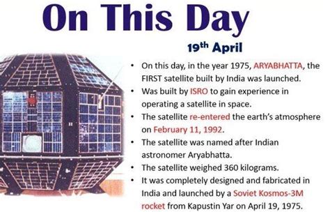 Aryabhata, The First Satellite Built By India, Was Launched On This Day April 19, In The Year 1975.