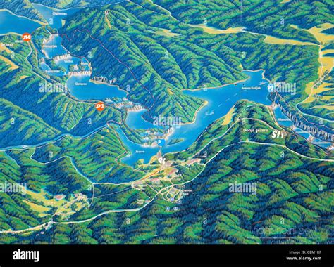 Plitvice Lakes National Park, Lika-Senj, Croatia. Full-frame view of topographical map at ...