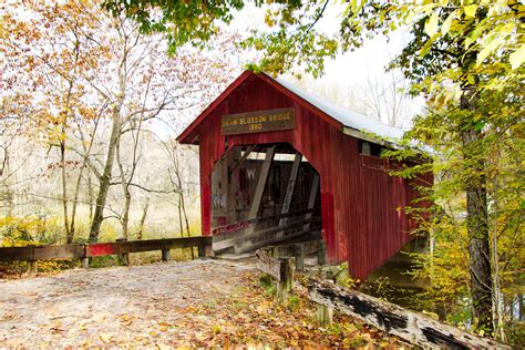 Fall Colors, Covered Bridge, Brown County, Indiana, Rural Countryside, Country Bridge, Red ...