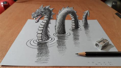 Drawing 3D Loch Ness Monster, Long Version - YouTube