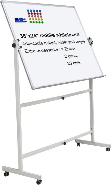 Mobile Dry Erase Board Magnetic Whiteboard on Wheels (Aluminium Frame) 36"x24" Portable White ...