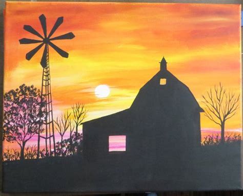 Barn Silhouette Painting in Acrylic