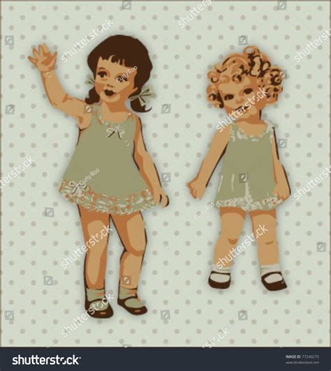 Vintage Cute Little Girls Vector Illustration Stock Vector (Royalty ...