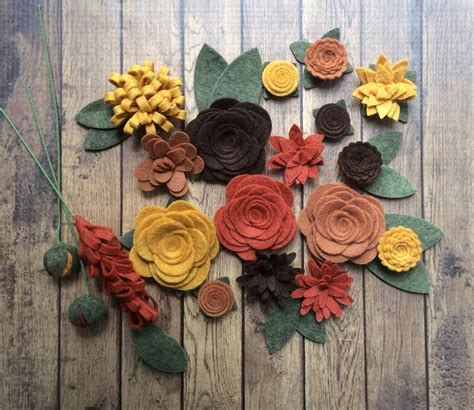 Amazon.com: Wool Felt Fabric Flowers - Autumn Flower Embellishment - Large Posies - 20 Flowers ...