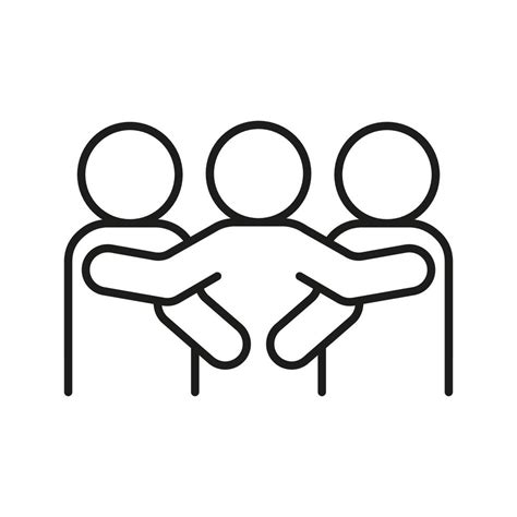 Group people hug, line icon. Embrace friend, family, teamwork. Hope, support, care through ...