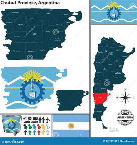 Map of Chubut Province, Argentina Stock Vector - Illustration of borders, icon: 142125201