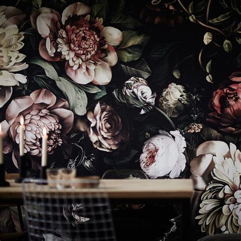 Dark Floral II Wallpaper | Floral wallpaper, Peony wallpaper, Vintage ...