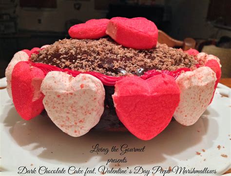 Dark Chocolate Cake featuring Valentine’s Day Peeps Marshmallows - Living The Gourmet