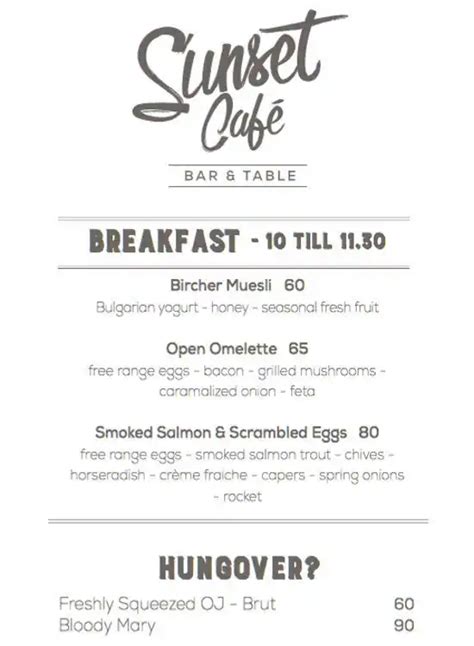 Sunset Cafe Menu, Menu for Sunset Cafe, Camps Bay, Cape Town - Zomato SA