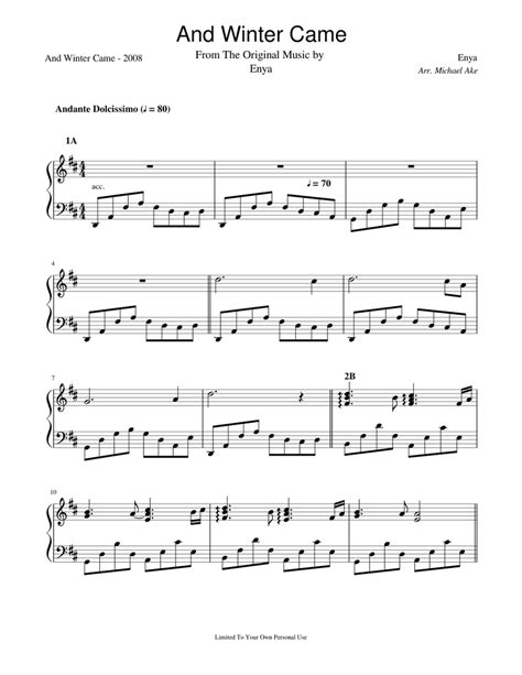 And Winter came - Enya Sheet music for Piano (Solo) Easy | Musescore.com