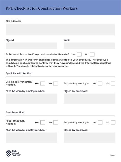 PPE Checklist For Construction Workers | PDF