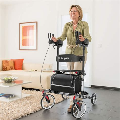 OasisSpace Tall Rollator Walker with 10” Front Wheels with Backrest and Pad Armrest for Senior ...