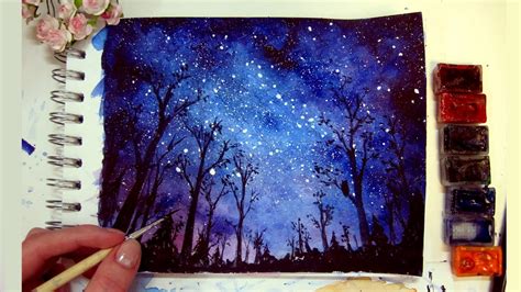 Night Sky - Speed Painting [Watercolor & Gouache] - YouTube