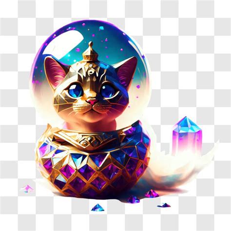 Download Cat in Ornamented Glass Globe with Colorful Crystals PNG ...