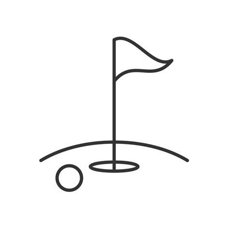 Golf course linear icon. Thin line illustration. Golf ball, flagstick ...