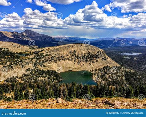 Panoramic Landscape View of Uinta Mountains, Clouds, Lakes and Forest, Utah, USA, America West ...