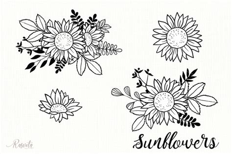 Sunflower Monogram Frames / 5 By RaSveta | TheHungryJPEG