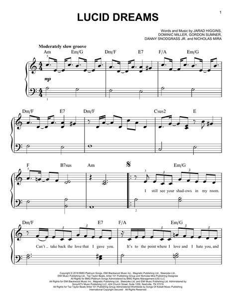 Juice Wrld "Lucid Dreams" Sheet Music Notes | Download Printable PDF Score 411122