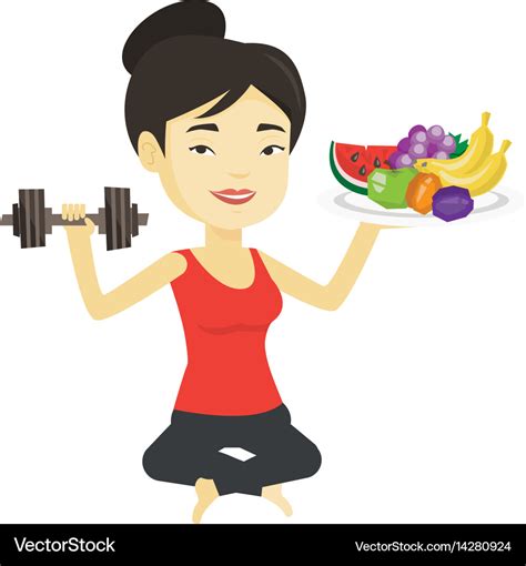 Healthy woman with fruits and dumbbell Royalty Free Vector