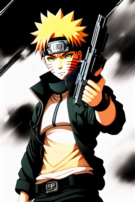 Lexica - Naruto holding a gun manga style