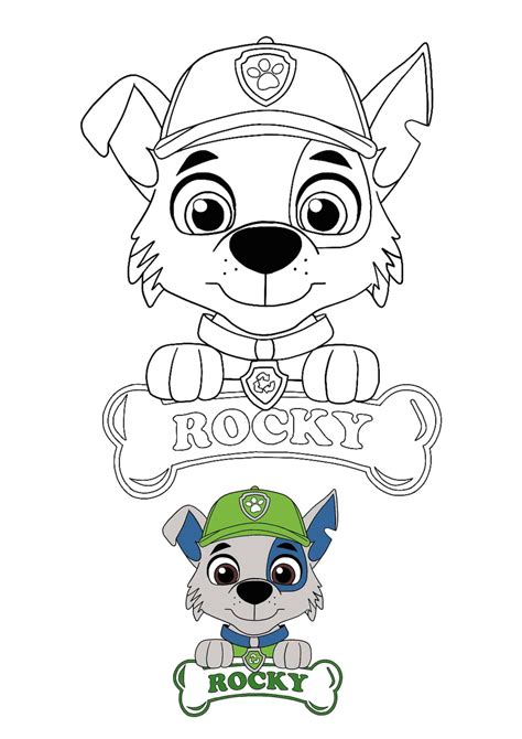 Paw Patrol Rocky coloring page with preview | Paw patrol coloring, Paw ...