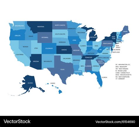 Blue map of united states of america isolated Vector Image