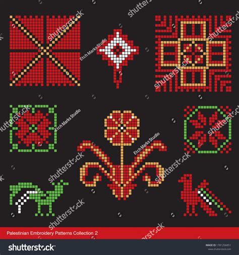 Traditional Palestinian Embroidery Motifs Collection Isolated Stock ...