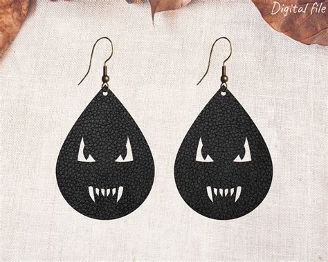 Halloween earring svg bundle earrings faux leather template | Etsy