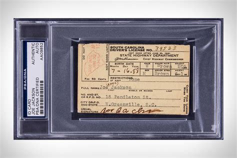 Shoeless Joe Jackson Signed South Carolina Driver's License | Uncrate