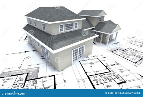 House On Architect Plans Royalty Free Stock Photo - Image: 2413105