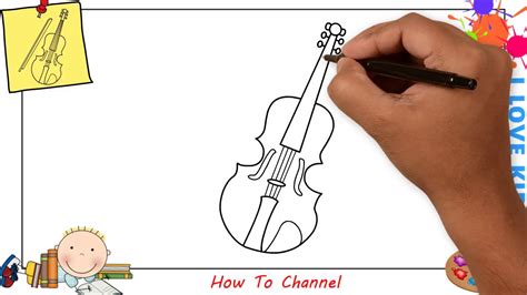 How to draw a violin EASY step by step for kids, beginners, children 1 - YouTube