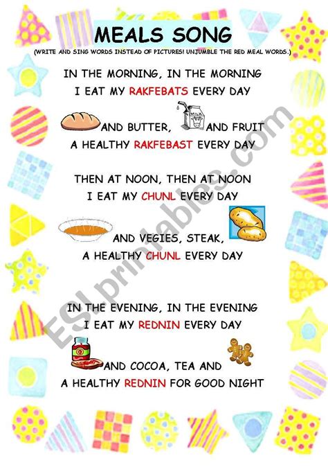 meals - song worksheet - ESL worksheet by anitarobi