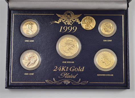 Historic Coin Collection - 24 Karat Gold Plated 1999 US Type Coins Box Nicely Packed US Coins ...