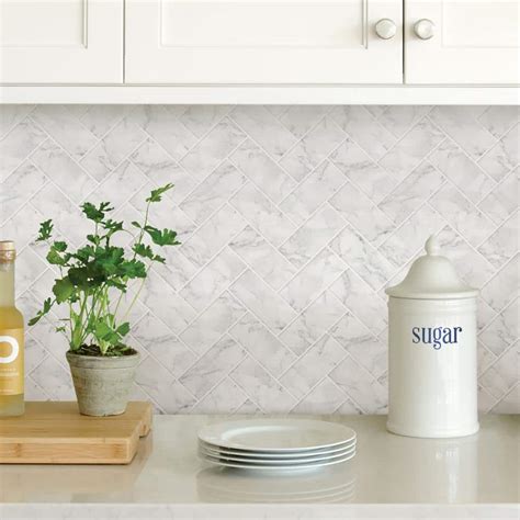 White Herringbone Carrara Peel Stick Backsplash Tiles-NH2358 - The Home Depot