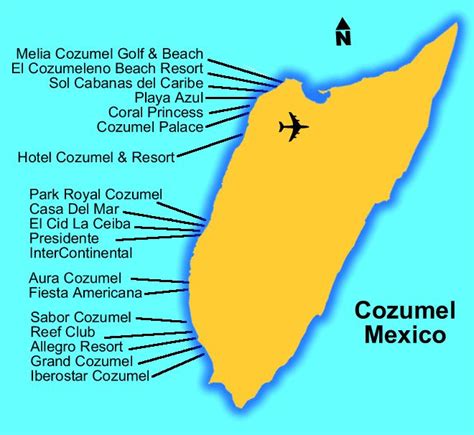 Map of Cozumel and some resorts on the island. To check availability ...