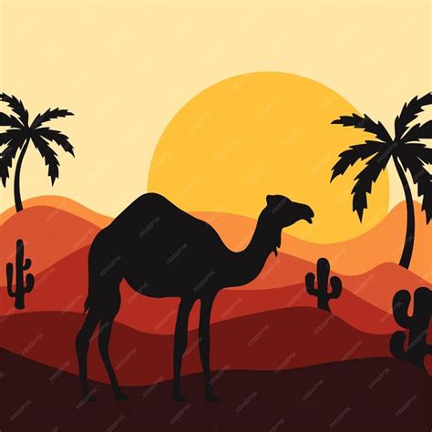 Premium Vector | Silhouette of a camel on the background of the desert ...