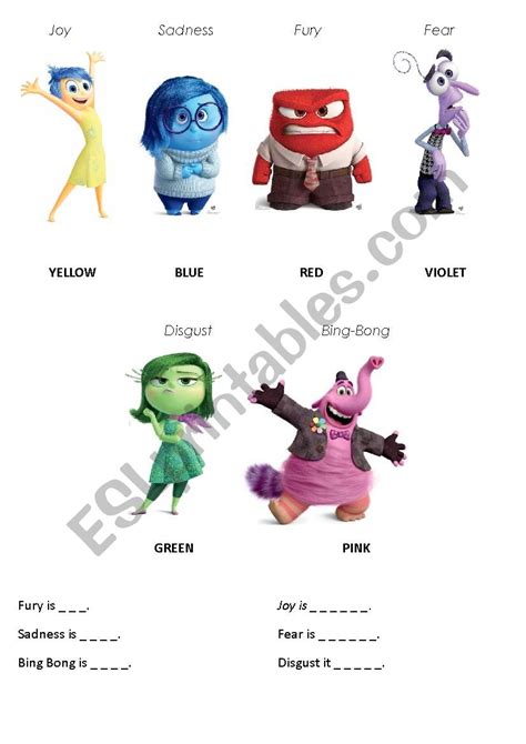 Learn colors with Inside Out characters - ESL worksheet by Blue Eyed Kate