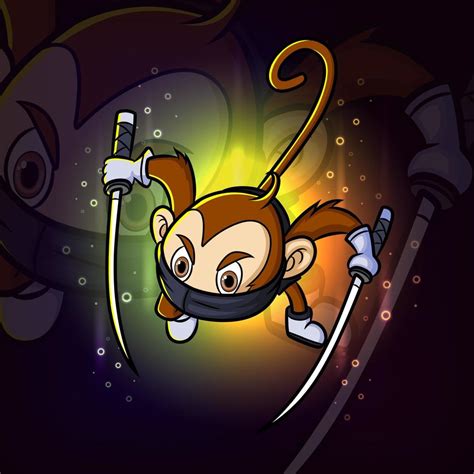 The ninja monkey catching with the twin katana esport mascot design ...