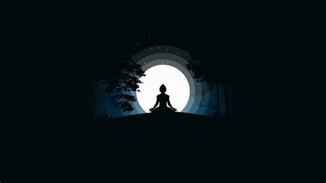 Minimalist, Buddha, Meditation, Moon, Night, Silhouette, Vector, 4K, #8.266 Wallpaper