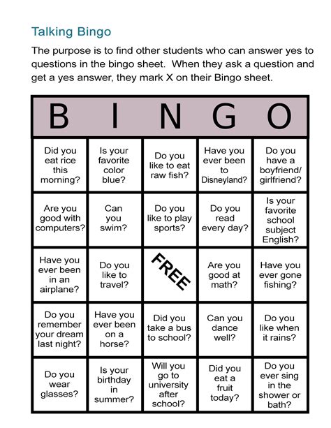 ESL Bingo Free Worksheet: Stand-Up Bingo - ALL ESL